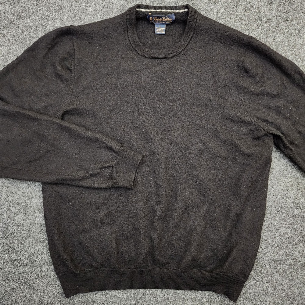 Brooks Brothers Mens Large Black Merino Wool Blend Crewneck Pullover Stretch